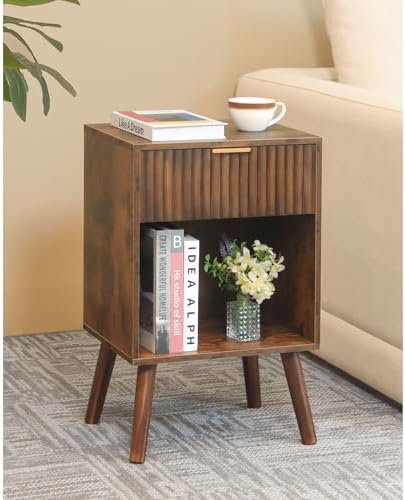 Fultyle Mid Century Modern Nightstand, Walnut Bedside Table with Storage by Fultyle
