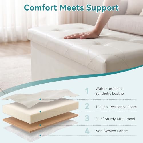 OLIXIS 43 Inch Folding Storage Ottoman Bench, Upholstered Foot Rest Stool - Image 6