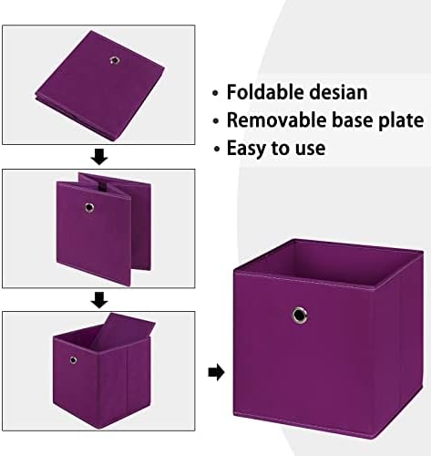 Foldable Storage Cubes Bins ,11 Inch Cloth Storage Cube Fabric Storage Box Cubes Organizer Baskets with Handles for Home Organizer Set of 6 (Purple) - Image 6