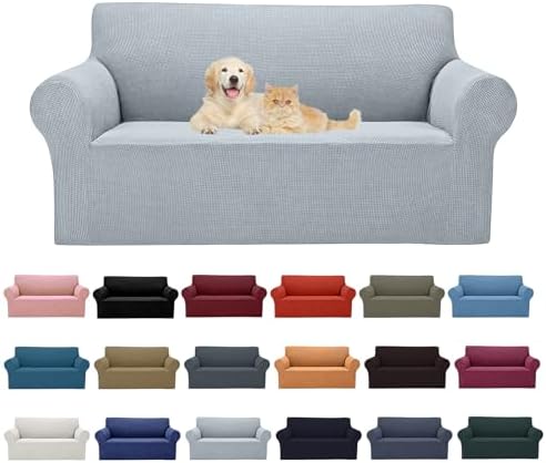 Cupuamon 2026 New Stretch Loveseat Sofa Slipcovers Couch Cover for 2 Cushion Furniture Protector Sofa Covers with Elastic Bottom Jacquard Fabric Small Checks for Pets, Kids - Silver by Cupuamon