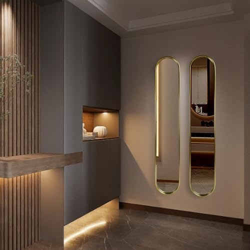 OUSHUAI Gold Full Length Oval Mirror,Narrow Capsule Long Mirrors with Metal Frame for Entryway,Hallway,Living Room 44"X8"(2pcs) … - Image 6