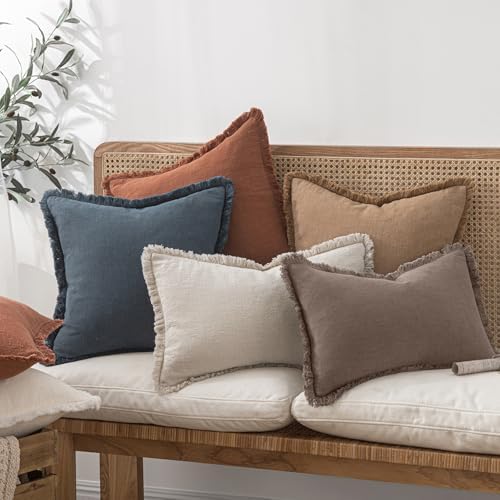 MIULEE Linen Fringe Decorative Fall Throw Pillow Covers Malt Ball 18x18 - Image 7