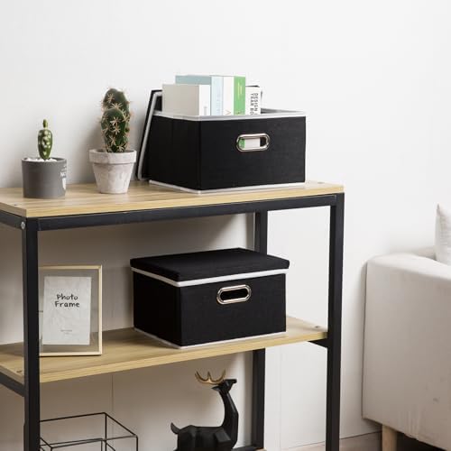 PRANDOM Storage Boxes with Lids [3-Pack] Fabric Collapsible Storage Bins Organizer Containers Baskets Cube with Cover for Home Bedroom Closet Office Nursery Black（11.4X8.6X6.7 - Image 2