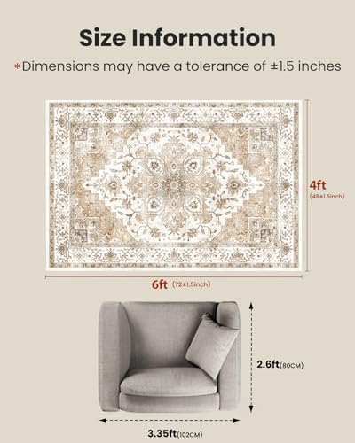 AMADA HOMEFURNISHING 4x6 Washable Area Rug, Low-Profile Entryway Rug with Non-Slip Backing & Durable Edge Binding, Vintage Rugs for Bedroom, Entryway & Kitchen - Image 2