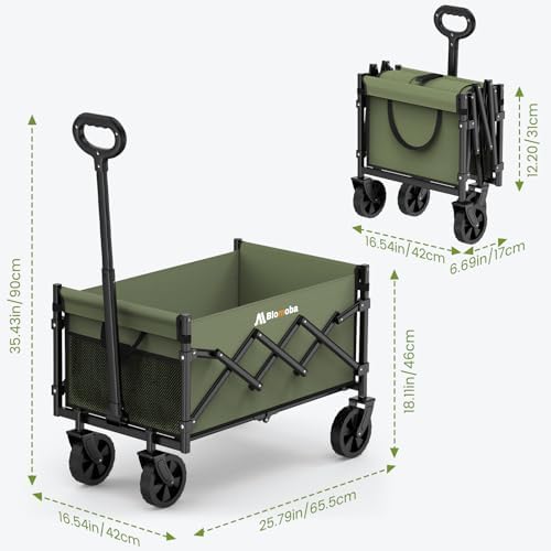 Blomoba Folding Wagon Cart with Wheels, 220lbs Utility Wagon Cart, Green - Image 7