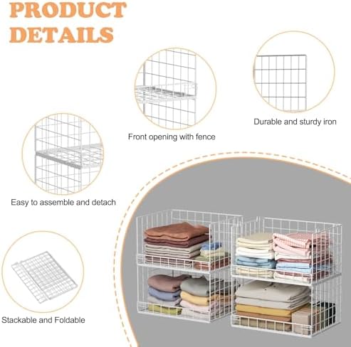 Yociyoga 8-Tier Stackable Closet Organizers and Storage Shelves, Foldable Closet Shelf Organizer, Stackable Storage Bins Drawers for Closet Organizer System, White(Patent No. 30022416) - Image 2