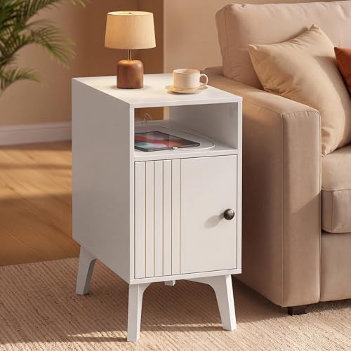 VASAGLE End Table with Charging Station, Narrow Side Table, Nightstand by VASAGLEbySONGMICSHOME