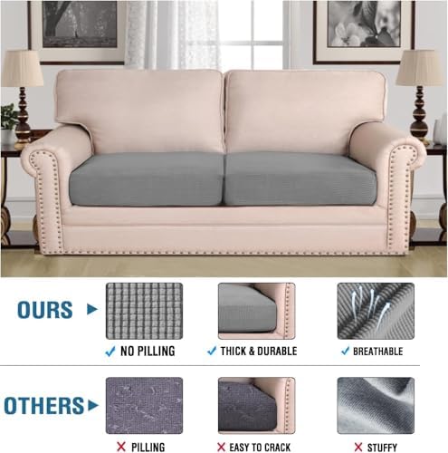 H.VERSAILTEX Super Stretch Individual Seat Sofa Covers Slipcover Sets Thick Jacquard Textured Twill Fabric (2 Piece Large Sofa Cushion Covers, Dove) - Image 2