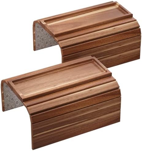 2 Pack Acacia Wood Folding Sofa Arm Tray with Anti-Slip Pad by DANFOXER