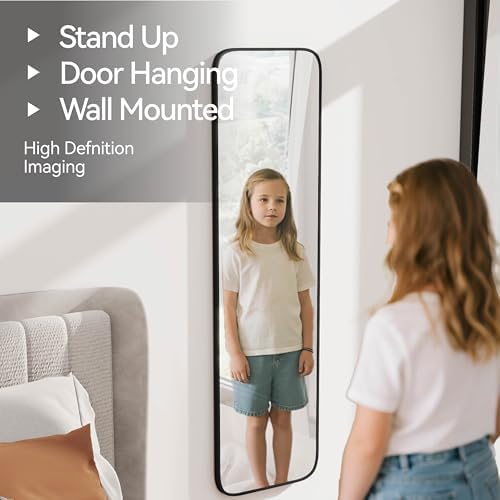 57x16" Full Length Mirror Floor Stand,Over the Door,Wall Mounted Black - Image 5