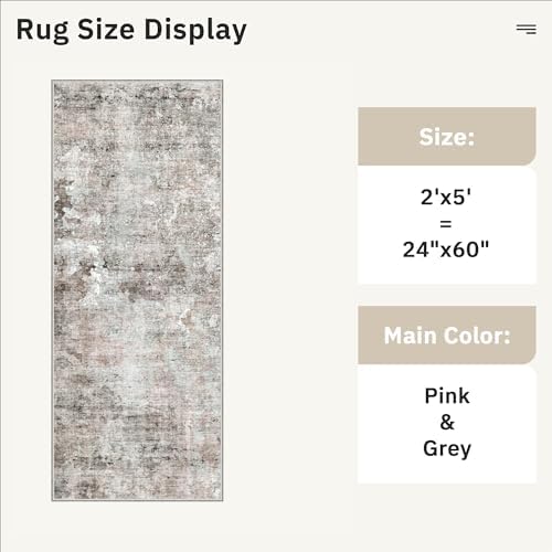 Soalmost Abstratc Runner Rug 2x5 Washable Kitchen Entry Runners Pink/Grey - Image 5