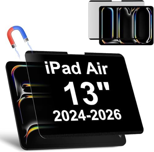 Magnetic Privacy Screen Protector Compatible with iPad Air 13 Inch 2024-2026 (M2/M3/M4, 6th/7th/8th Gen), Removable Anti Blue Light Glare Spy Filter, High Sensitive Bubble-Free Black Security Private Shield by Protescreen