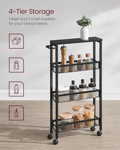 VASAGLE 4-Tier Slim Rolling Storage cart with Wheels, 5.1 Inches, Metal - Image 4