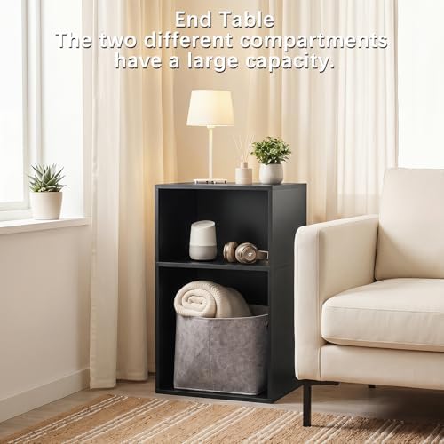 YAHARBO 2 Cube Bookshelf, Black Record Player Stand with Vinyl Storage Up to 100 Albums, Horizontal Book Shelf, Small Cubby Bookcase with Storage Organizer, Turntable Stand for Living Room, Bedroom - Image 6