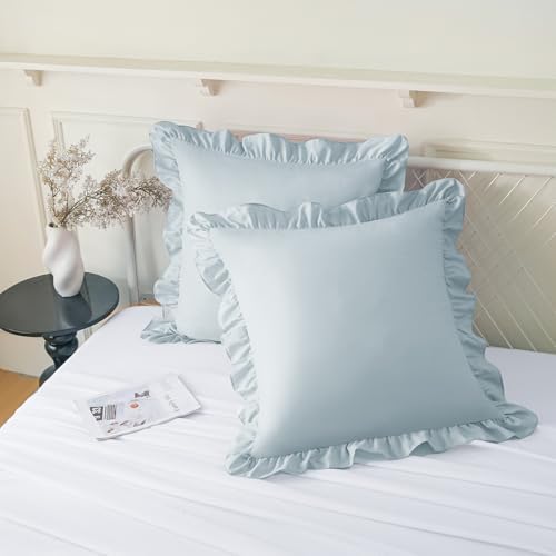 KKJIAF 2 Pack Ruffle Pillow Cases 20x20 Inches, Dusty Blue by KKJIAF