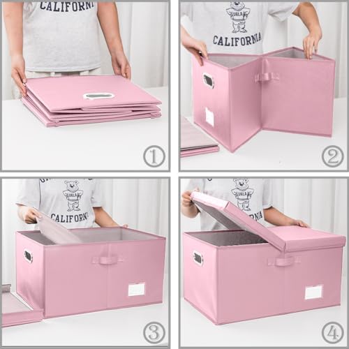 PRANDOM Collapsible Storage Box with Lid [3-Pack] Leather Fabric Foldable Storage Bin Organizer Container Basket Cube with Cover for Home Bedroom Closet Office Nursery Pink(22.8X15.7X11.8) - Image 4