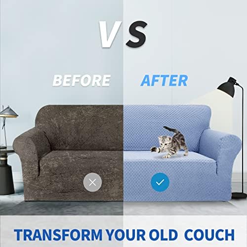 ZNSAYOTX 1 Piece Jacquard Couch Covers for 3 Cushion Couch High Stretch Sofa Cover for Pets Dogs Anti Slip Extra Large Sofa Slipcovers Furniture Protector (X-Large,Light Blue) - Image 4