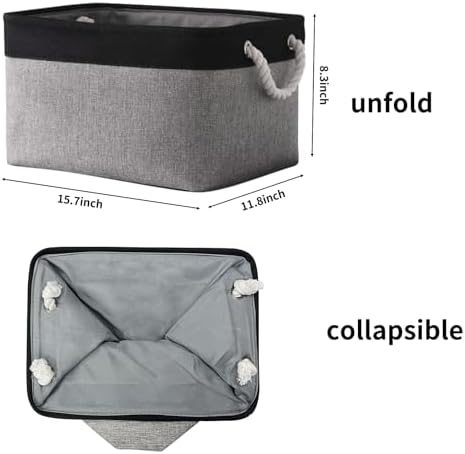 TheWarmHome Storage Basket for Organizing- 16x12x8 inch 1 Pack Fabric Storage Cubes, Bins for Organization for Shelves Organizer Gift Laundry Cloth Toy (Grey & Black) - Image 6