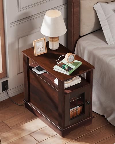 WLIVE Farmhouse End Table with Charging Station, Narrow Side Table with Storage, Small Nightstand with USB Ports and Outlets ，Bedside Cabine for Bedroom, Living Room,Espresso - Image 6