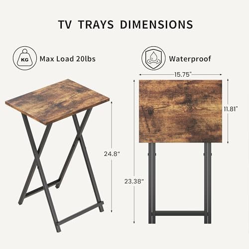 Acovy Foldable TV Trays, Small Folding Table, TV Trays Set of 2, TV Dinner Tray, Side Table for Bed, Couch, Portable Easy to Move, Brown - Image 3