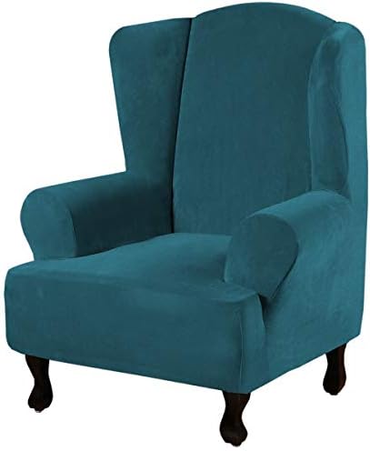 H.VERSAILTEX Wingback Chair Covers Velvet Plush Wing Chair Slipcover 1 Piece High Stretch Wing Back Chair Slipcovers Sofa Cover Furniture Cover with Elastic Bottom, Deep Teal by HVERSAILTEX