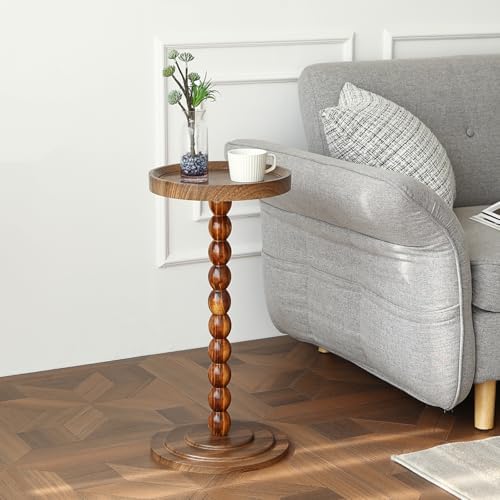 Round Pedestal SideTable Living Room, 24 in tall Small Drink Table Walnut by Unknown