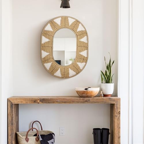 Briful Bohomain Wall Mirror Oval Decorative Mirror Seagrass Wall-Mounted Mirror Farmhouse Home Décor, Hanging Wall Art for Living Room Bedroom Dining Room, Size-16.54''x12.6'' - Image 6