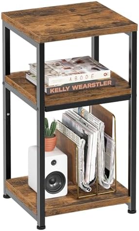 Simple Trending Side Table, End Table Night Stand, 3 Tiers Shelf for Living Room, Rustic Brown by SimpleTrending