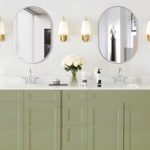 Oval Bathroom Mirror Wall Vanity Oval Mirrors, 2 Pieces 20"x30" Silver Bathroom Mirrors for Over Sink Pill Mirrors Capsule Wall Mounted Mirror, Modern Mirror with Metal Frame for Wall Decor - Image 2
