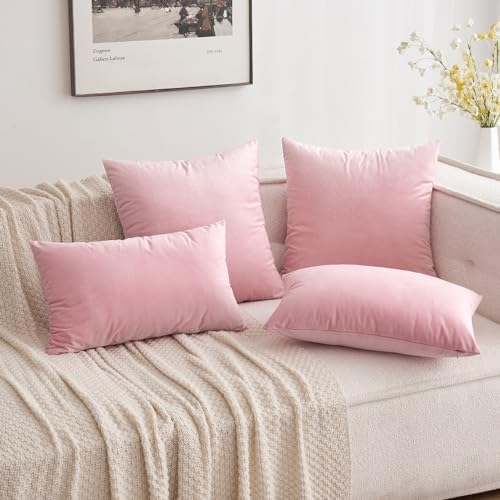 MIULEE Velvet Throw Pillow Covers 18x18 Inch Pack of 2 Bright Pink - Image 4