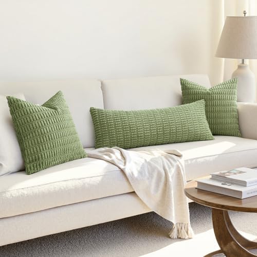 MIULEE Lumbar Corduroy Throw Pillow Cover for Bed 14x36 Beige Pack of 1 - Image 4