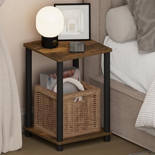 Furinno Turn-N-Tube Toolless 2-Tier Open Shelf Night Stand, Amber Pine by Furinno-FitsYourSpaceFitsYourBudget