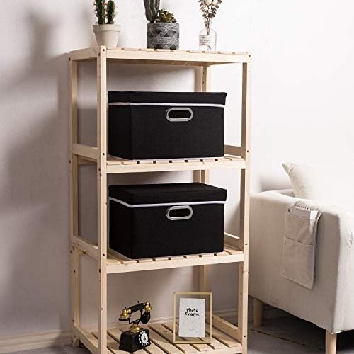 PRANDOM Foldable Storage Box with Lid [3-Pack] Fabric Collapsible Storage Bin Organizer Container Basket Cube with Cover for Home Bedroom Closet Office Nursery Black (14.9x9.8x9.8) - Image 3