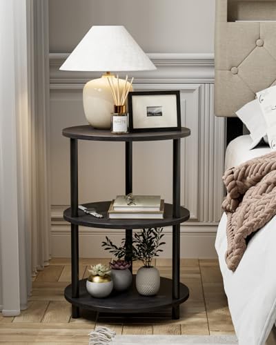 XBurmo Round Coffee Table for Living Room - Narrow Side or Bedside Stand, Industrial Vintage Nightstand for Bedroom, or Small Spaces, Charcoal Wenge - Image 7