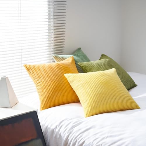 Topfinel Summer Throw Pillows Covers 16x16 Inch Set of 4,Yellow Sage Green Colorful Decorative Vanilla Girl Room Decor Cushion Cases,Couch Sofa Living Room Striped Corduroy Modern Home Decor - Image 5