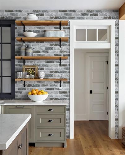 Guvana 17.3"×472.4" Brick Wallpaper Peel and Stick Wallpaper Grey Removable Wall Paper Brick Contact Paper Textured Adhesive DIY Wallpaper Faux Brick Vintage Wallpapers for Kitchen Wall Decor | Grey Removable Wall Paper Brick Contact Paper Textured DIY... - Image 3