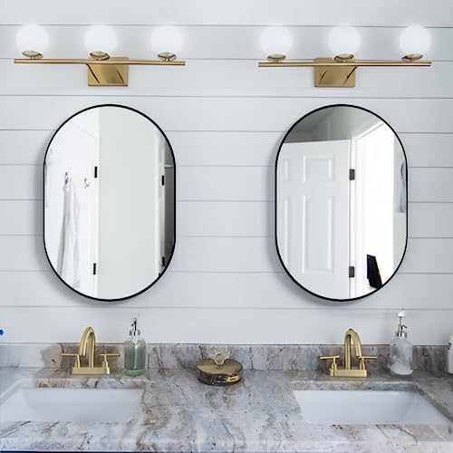 2 Piece Oval Bathroom Mirror Capsule Wall Vanity Mirror, 20"x30" Pill Mirrors Wall Mounted Mirror, Large Modern Mirror with Black Metal Frame, Decor for Entryway, Bedroom, Living Room - Image 3