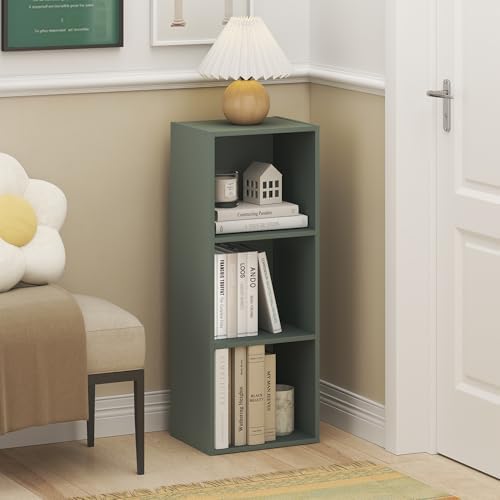 Furinno LUDER Book Shelf, 3-Cube Bookshelf, Bookcase with Open Shelves, 9.3 x 12 x 31.5, Easy Assembly, for Living Room, Bedroom, Home Office, Sage Green - Image 2