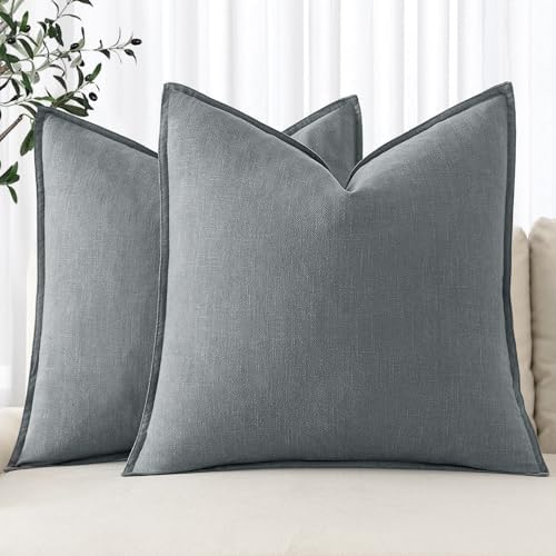 MIULEE Decorative Linen Euro Sham Pillow Covers 24x24 Gray by MIULEE