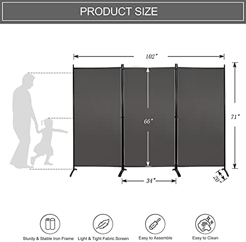 MAYOLIAH 3 Panels Room Divider Partition 6ft Tall Folding Privacy Screen - Image 4