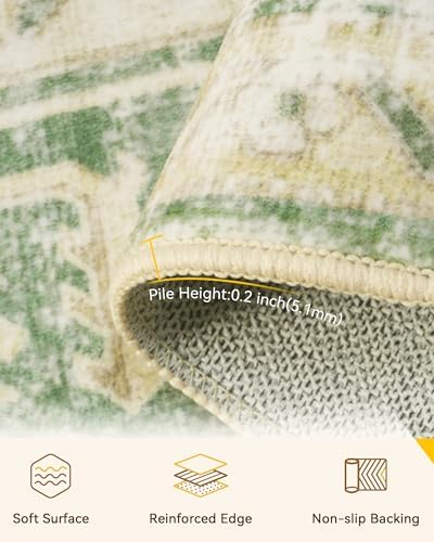 RELEANY Washable Area Rug, 3'x5', Green/Yellow - Image 5