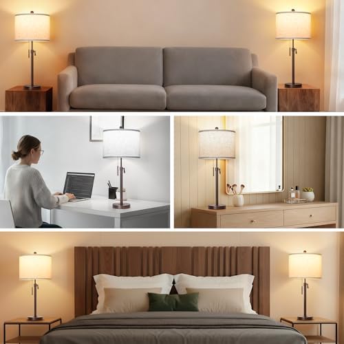 Qingmiao Table Lamps Set of 2, 22" to 30" Adjustable Nightstand Lamps for Bedroom, Dimmable End Table Lamps for Living Room Console Entry Farmhouse Home Decor, New House Warming Gifts - Image 6