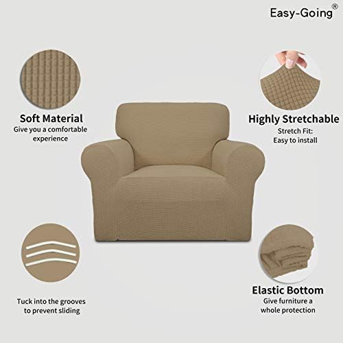 Easy-Going Stretch Chair Slipcover with Arm Washable Tan - Image 3