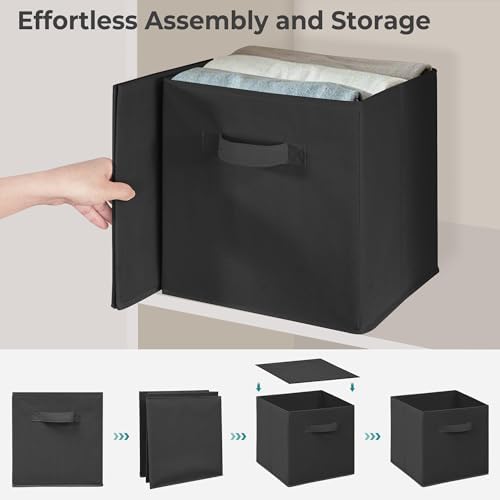 11 Inch Fabric Storage Cubes, Sturdy Foldable Storage Bins, Heavy Duty Cube Organizer for Clothes, Blankets, Shelves, Closets, Bedroom, Living Room, Black, 6 Pack - Image 4