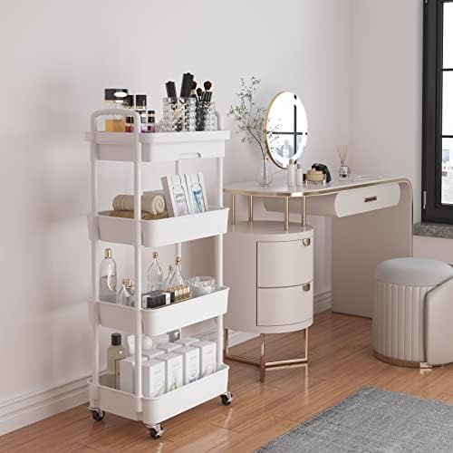 Calmootey 4-Tier Utility Cart with Drawer & Wheels, Storage for Home,Office - Image 2