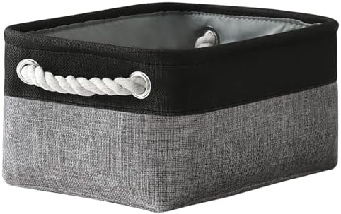 TheWarmHome Storage Basket for Organizing - 12x8x5.2 inch 1 Pack Fabric Storage Cubes, Baskets for Gifts Empty for Closet Organizer Dog Gift Cloth Toy (Grey & Black) by TheWarmHome