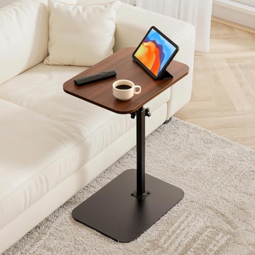 ZEAPTAC C-Shaped Side Table, 360° Swivel Height Adjustable, Lightweight Portable TV Tray Snack End Table for Couch Sofa Bed Small Spaces-Walnut - Image 4