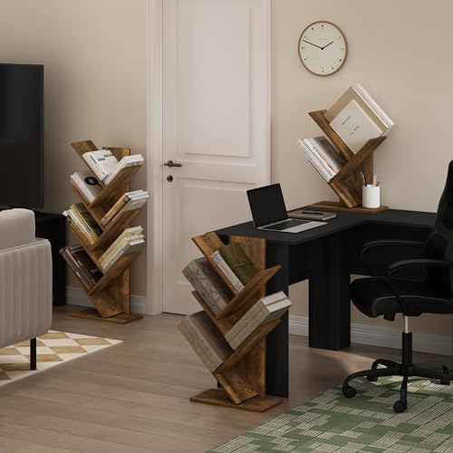 Furinno Tree Book Shelf, 5-Tier Bookshelf with Angled Open Shelf, Tree Bookcase for Room Decor, 8.4 x 15.7 x 30.3, for Organization and Storage, for Living Room, Bedroom, Home Office, Amber Pine - Image 5
