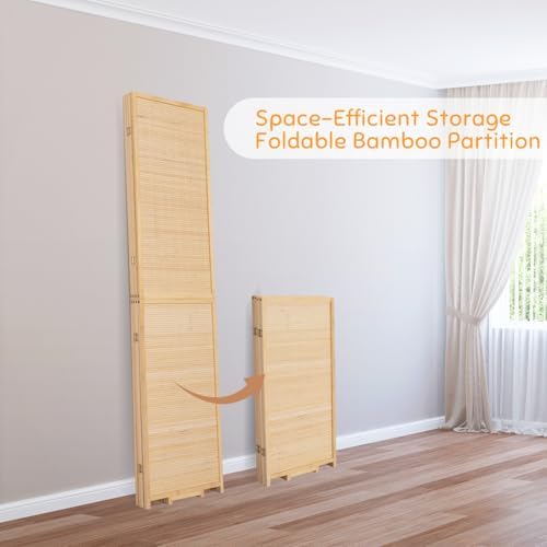 Bamboo Mesh Woven Room Divider 5.6FT,4 Panel Folding Privacy Screen,Beige - Image 4