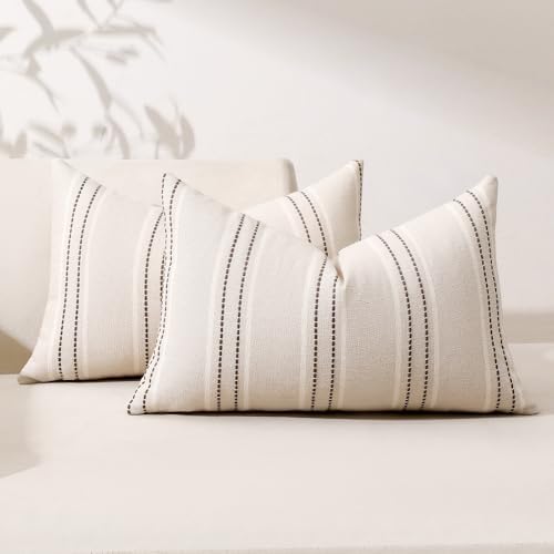 Hckot Striped Throw Pillow Covers 12x20 Set of 2 Charcoal Pillow Covers by Hckot